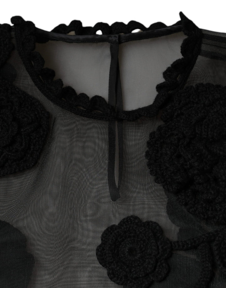 Dolce &amp; Gabbana Sample Sale Dolce &amp; Gabbana Black Nylon Mesh Transparent Floral Blouse - | Designer outlet