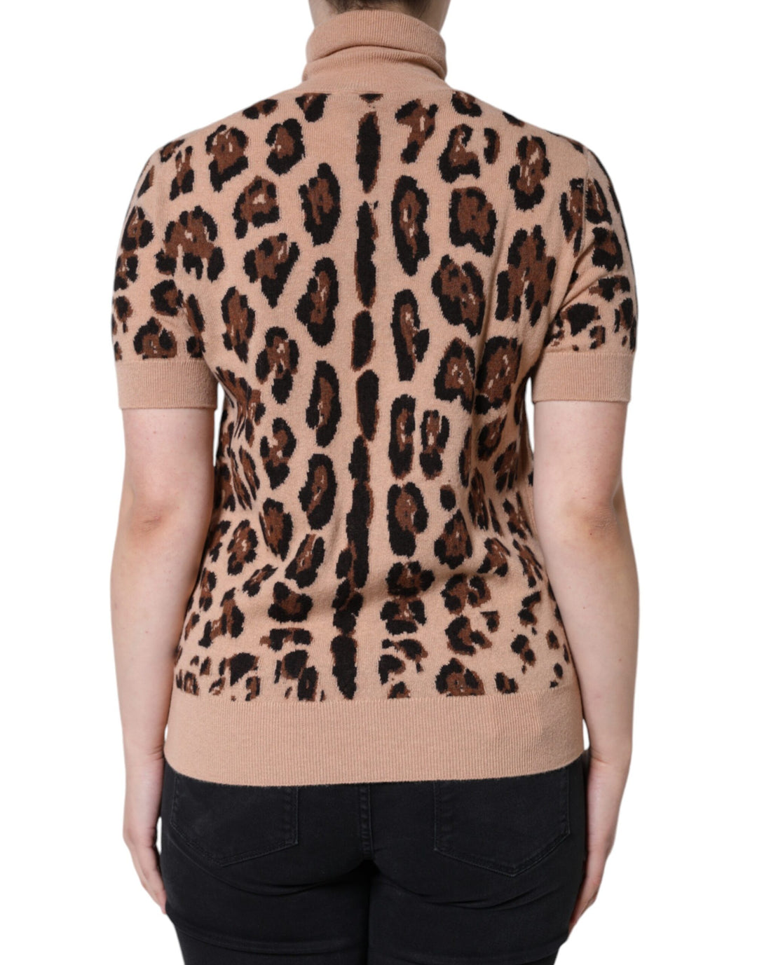 Dolce & Gabbana Beige Leopard Print Wool Turtleneck Top