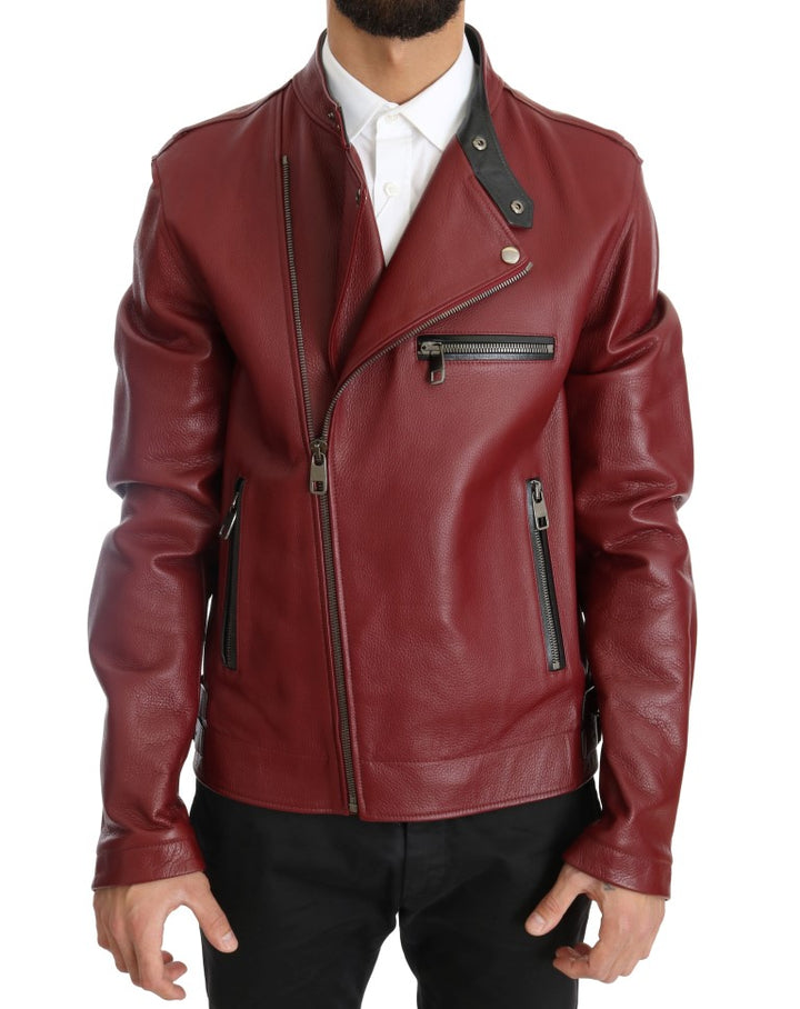 Dolce & Gabbana - Dolce & Gabbana Radiant Red Leather Biker Motorcycle Jacket - JKT1078 - 5 - Ask Me Wear