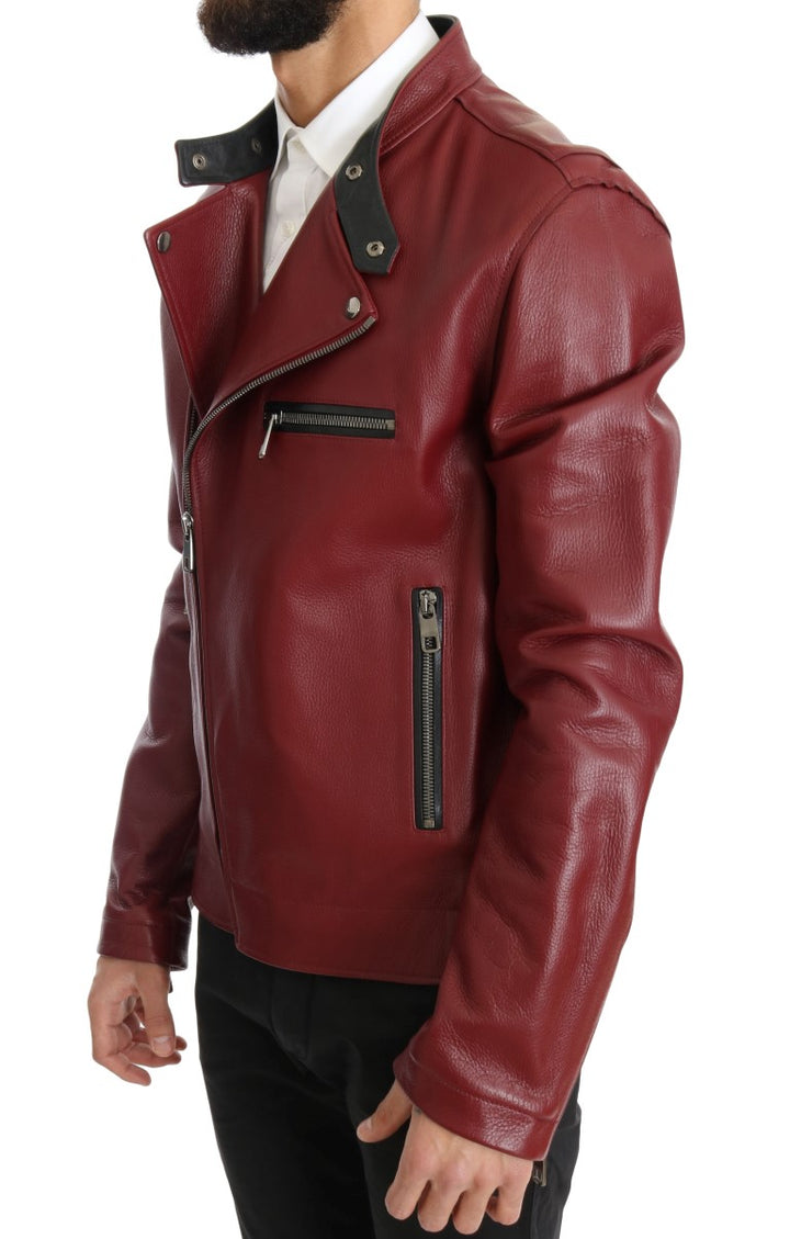 Dolce & Gabbana - Dolce & Gabbana Radiant Red Leather Biker Motorcycle Jacket - JKT1078 - 5 - Ask Me Wear