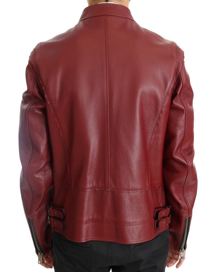 Dolce & Gabbana - Dolce & Gabbana Radiant Red Leather Biker Motorcycle Jacket - JKT1078 - 5 - Ask Me Wear