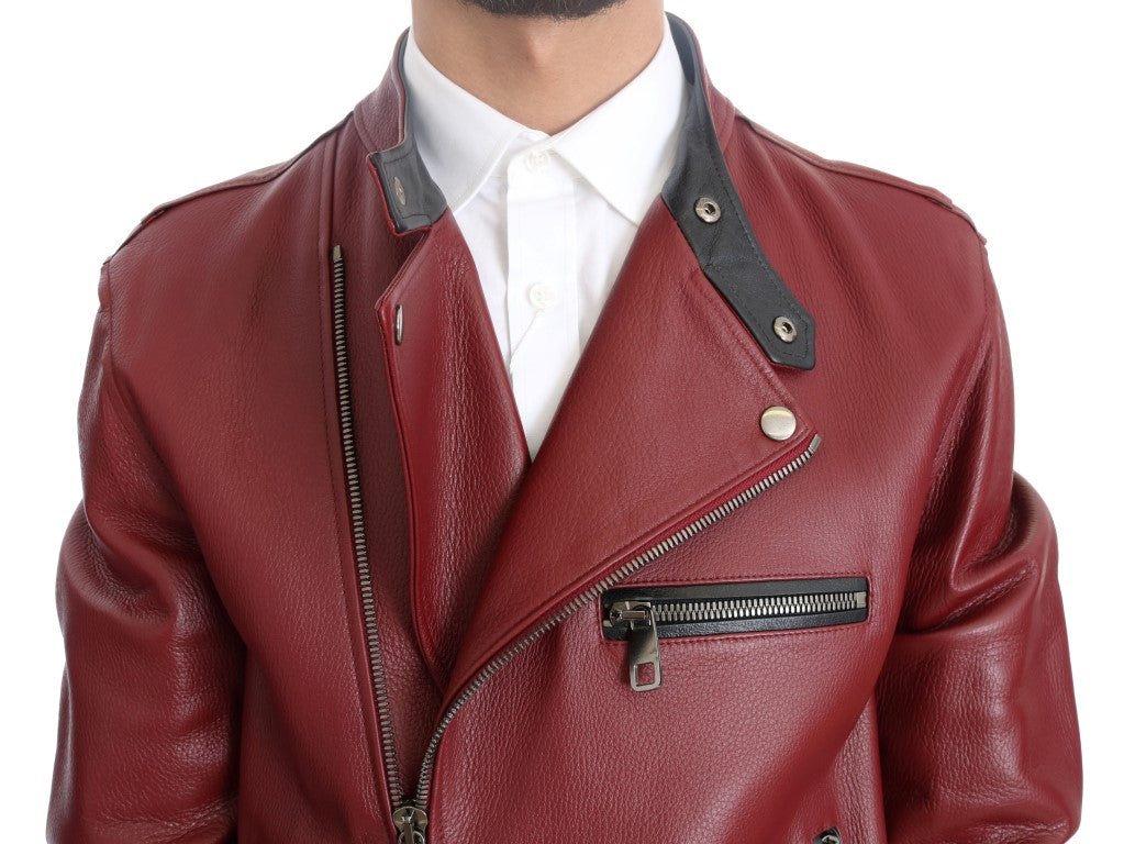 Dolce & Gabbana - Dolce & Gabbana Radiant Red Leather Biker Motorcycle Jacket - JKT1078 - 5 - Ask Me Wear