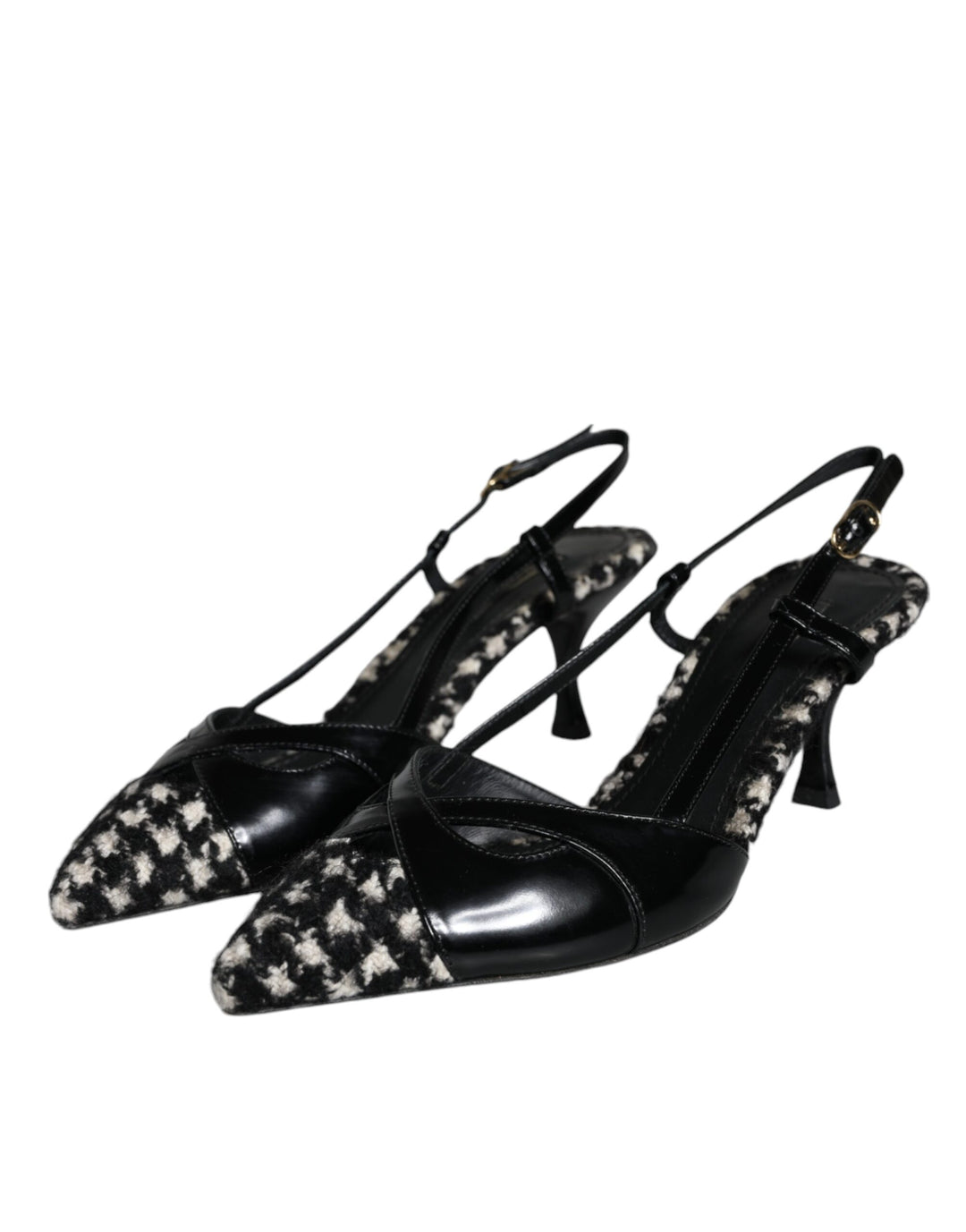 Dolce & Gabbana Black Leather Houndstooth Slingback Shoes