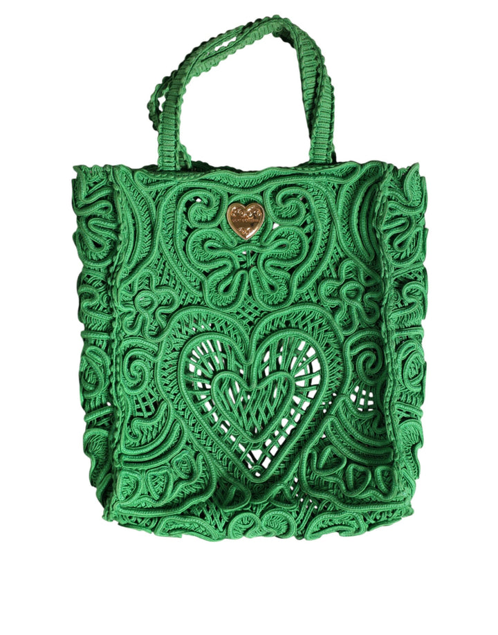 Dolce & Gabbana - Dolce & Gabbana Green Small Cordonetto Lace Beatrice Tote Bag - BAG4122 - Ask Me Wear