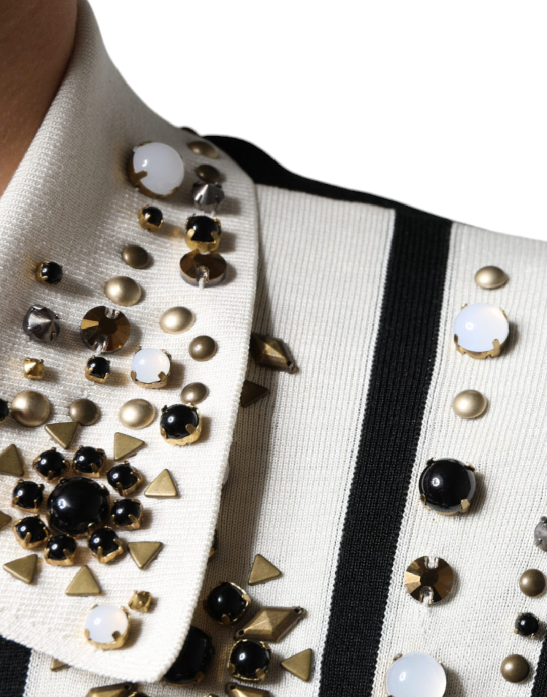 Dolce &amp; Gabbana Sample Sale Dolce &amp; Gabbana White Black Silk Studded Stone Crystal Shirt - | Designer outlet