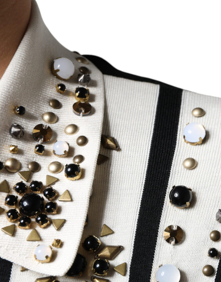 Dolce &amp; Gabbana Sample Sale Dolce &amp; Gabbana White Black Silk Studded Stone Crystal Shirt - | Designer outlet