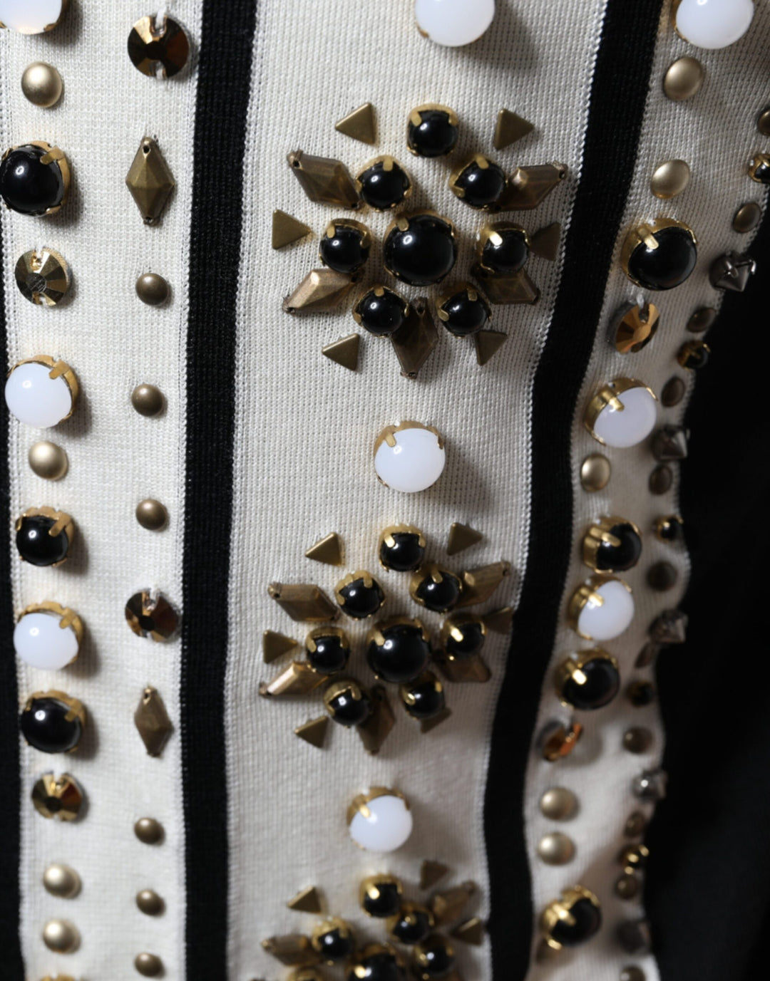 Dolce &amp; Gabbana White Black Silk Studded Stone Crystal Shirt by Dolce &amp; Gabbana outlet now on sale