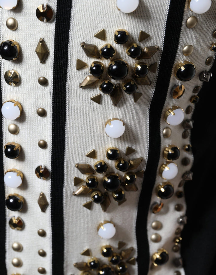Dolce &amp; Gabbana White Black Silk Studded Stone Crystal Shirt by Dolce &amp; Gabbana outlet now on sale