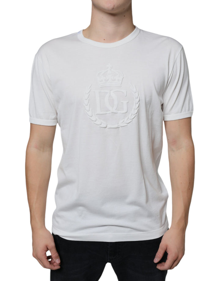 Dolce &amp; Gabbana Sample Sale Dolce &amp; Gabbana White Logo Embossed Cotton Crewneck T-shirt - | Designer outlet