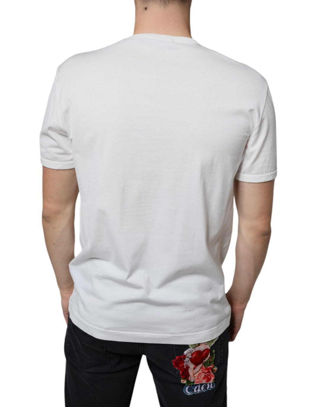 Dolce &amp; Gabbana Sample Sale Dolce &amp; Gabbana White Logo Embossed Cotton Crewneck T-shirt - | Designer outlet