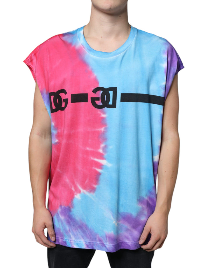 Dolce &amp; Gabbana Multicolor Tie Dye Cotton Sleeveless T-shirt by Dolce &amp; Gabbana outlet now on sale