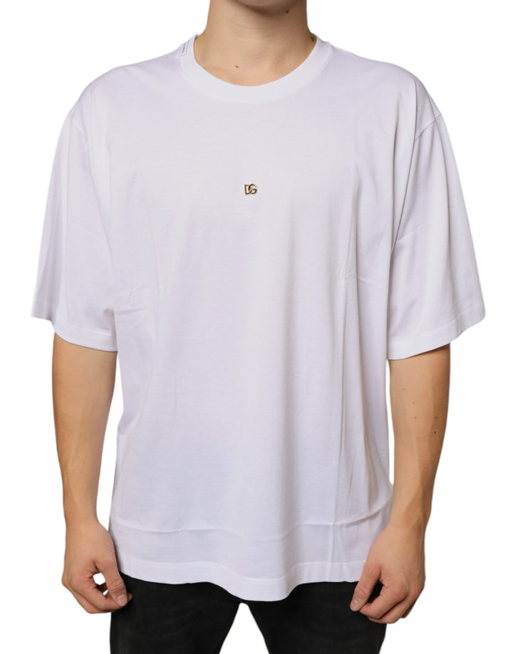 Dolce &amp; Gabbana White Metal DG Logo Cotton Short Sleeves T-shirt by Dolce &amp; Gabbana outlet now on sale
