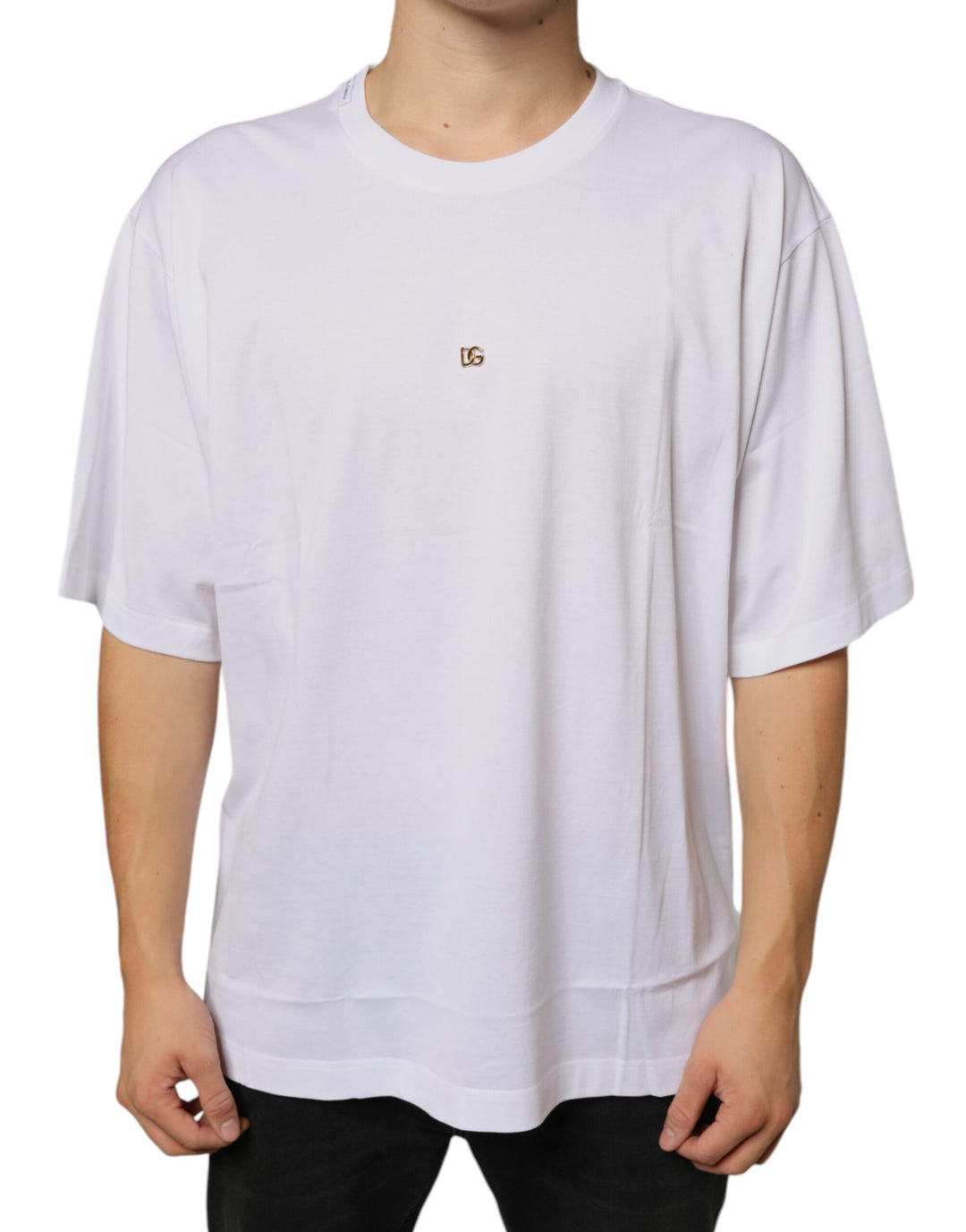 Dolce &amp; Gabbana White Metal DG Logo Cotton Short Sleeves T-shirt by Dolce &amp; Gabbana outlet now on sale
