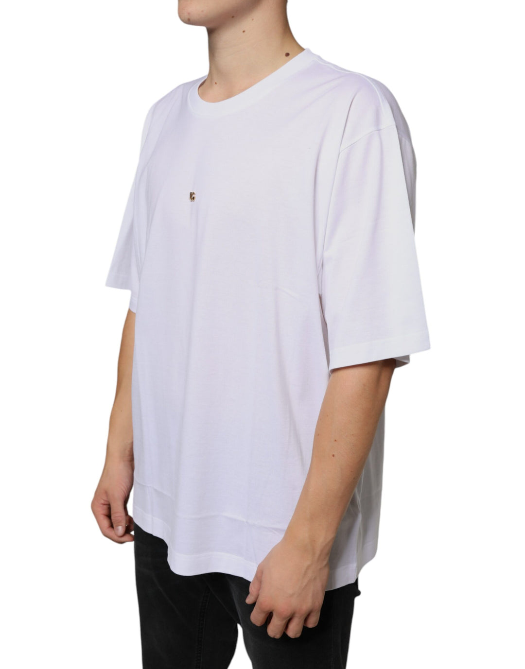 Dolce &amp; Gabbana White Metal DG Logo Cotton Short Sleeves T-shirt by Dolce &amp; Gabbana outlet now on sale