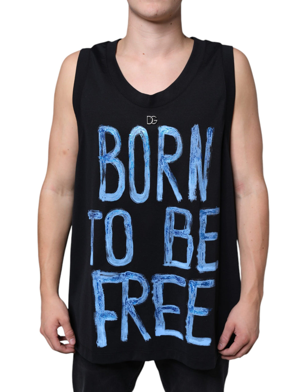 Dolce &amp; Gabbana Black Cotton Born To Be Free Sleeveless T-shirt by Dolce &amp; Gabbana outlet now on sale