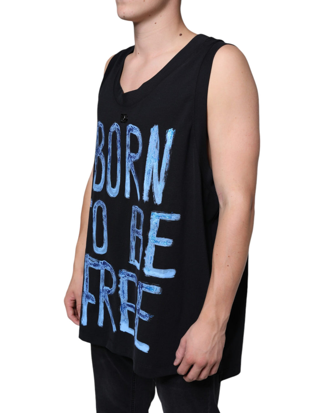 Dolce &amp; Gabbana Black Cotton Born To Be Free Sleeveless T-shirt by Dolce &amp; Gabbana outlet now on sale