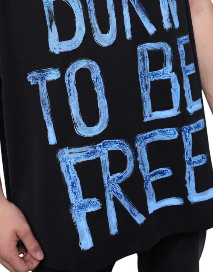 Dolce &amp; Gabbana Black Cotton Born To Be Free Sleeveless T-shirt by Dolce &amp; Gabbana outlet now on sale