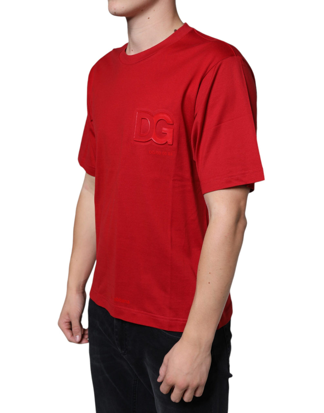 Dolce &amp; Gabbana Sample Sale Dolce &amp; Gabbana Red Cotton DG Logo Print Crew Neck T-shirt - | Designer outlet
