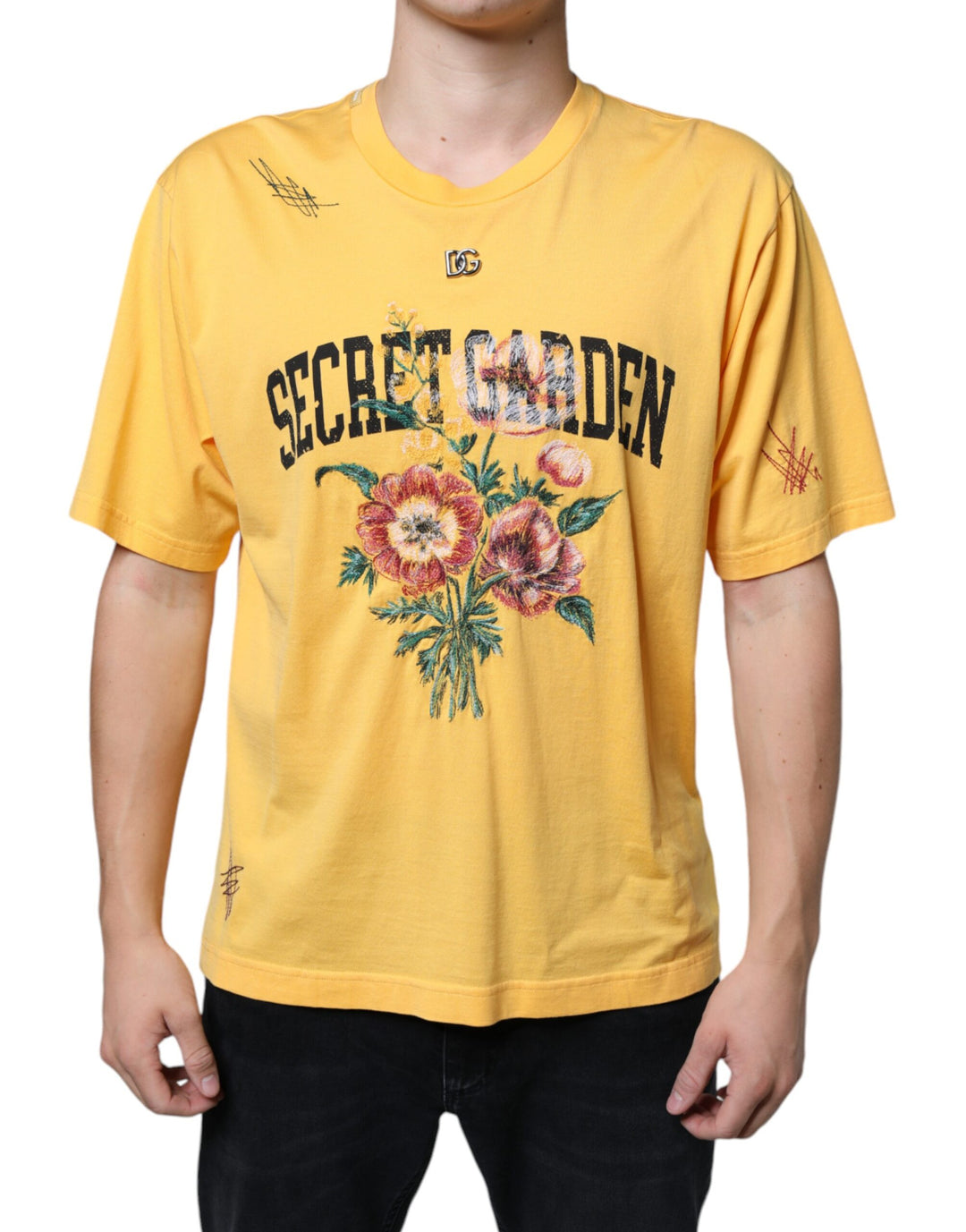 Dolce &amp; Gabbana Sample Sale Dolce &amp; Gabbana Yellow Secret Graden Floral Cotton Crew Neck T-shirt - | Designer outlet