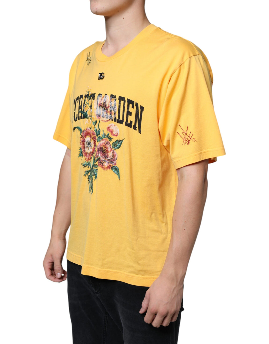Dolce &amp; Gabbana Sample Sale Dolce &amp; Gabbana Yellow Secret Graden Floral Cotton Crew Neck T-shirt - | Designer outlet