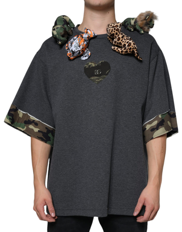 Dolce &amp; Gabbana Sample Sale Dolce &amp; Gabbana Gray Camouflage Animal Stuff Cotton T-shirt - | Designer outlet