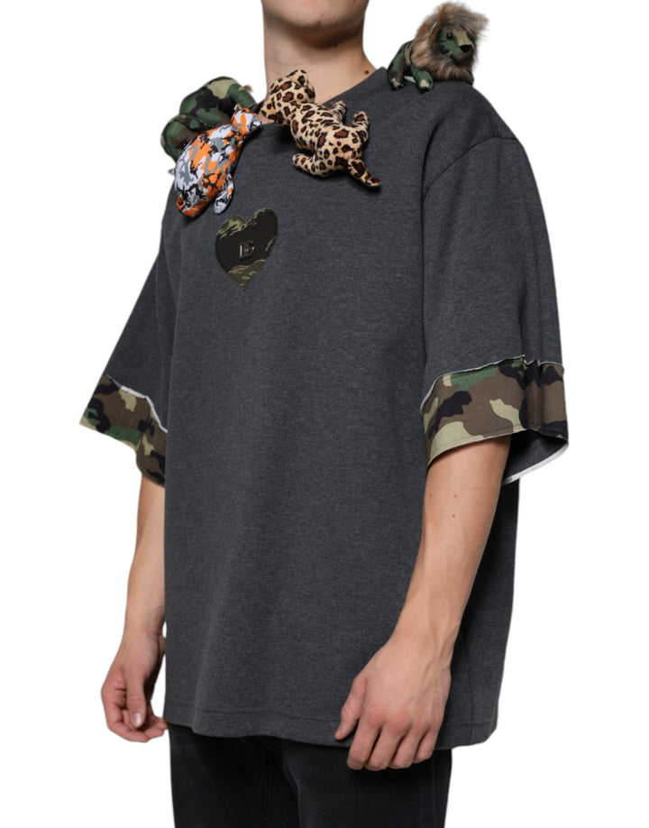 Dolce &amp; Gabbana Sample Sale Dolce &amp; Gabbana Gray Camouflage Animal Stuff Cotton T-shirt - | Designer outlet