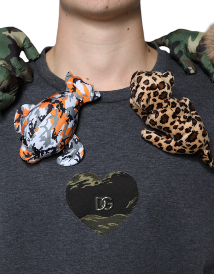 Dolce &amp; Gabbana Sample Sale Dolce &amp; Gabbana Gray Camouflage Animal Stuff Cotton T-shirt - | Designer outlet