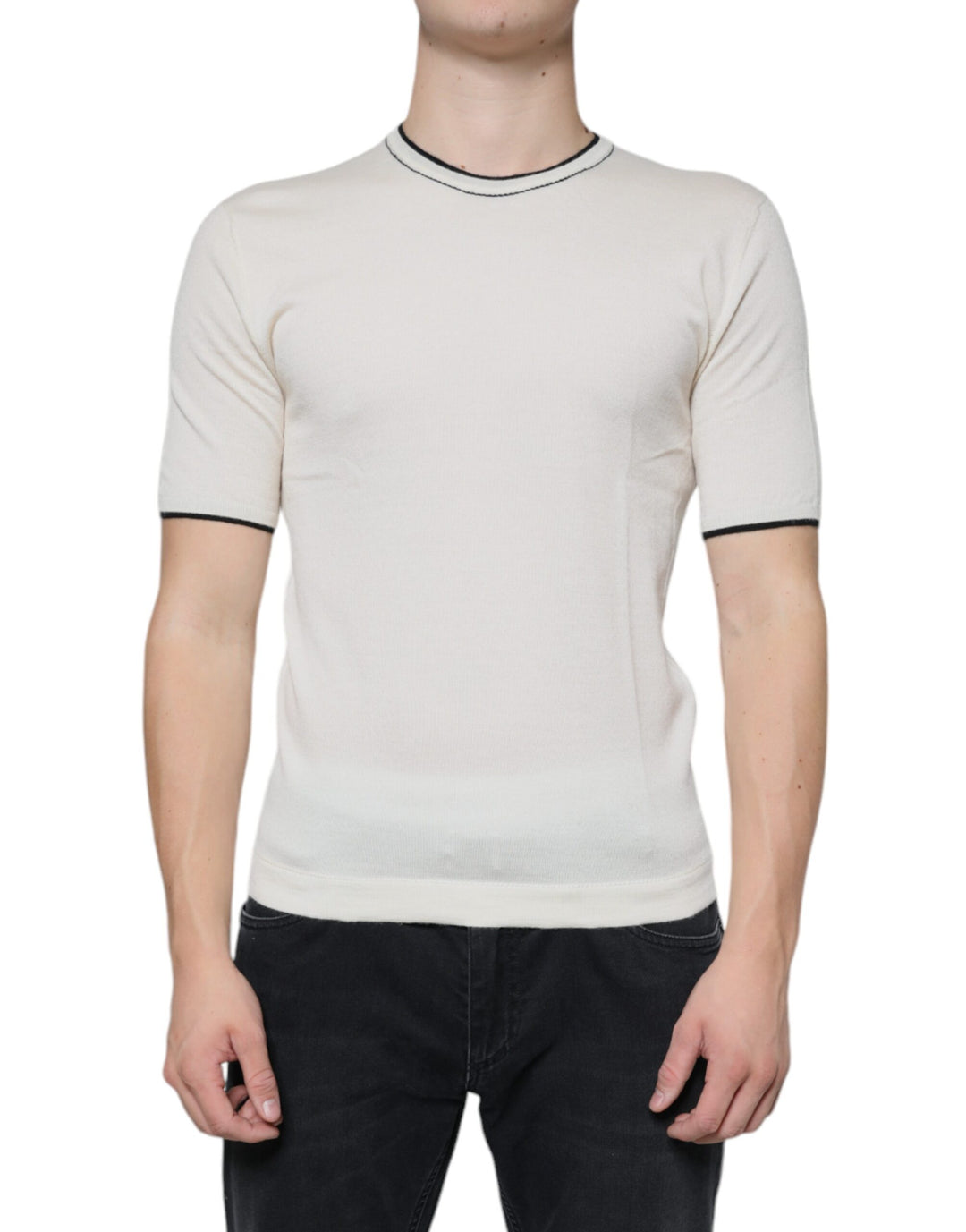 Dolce &amp; Gabbana Off White Cashmere Short Sleeves T-shirt by Dolce &amp; Gabbana outlet now on sale
