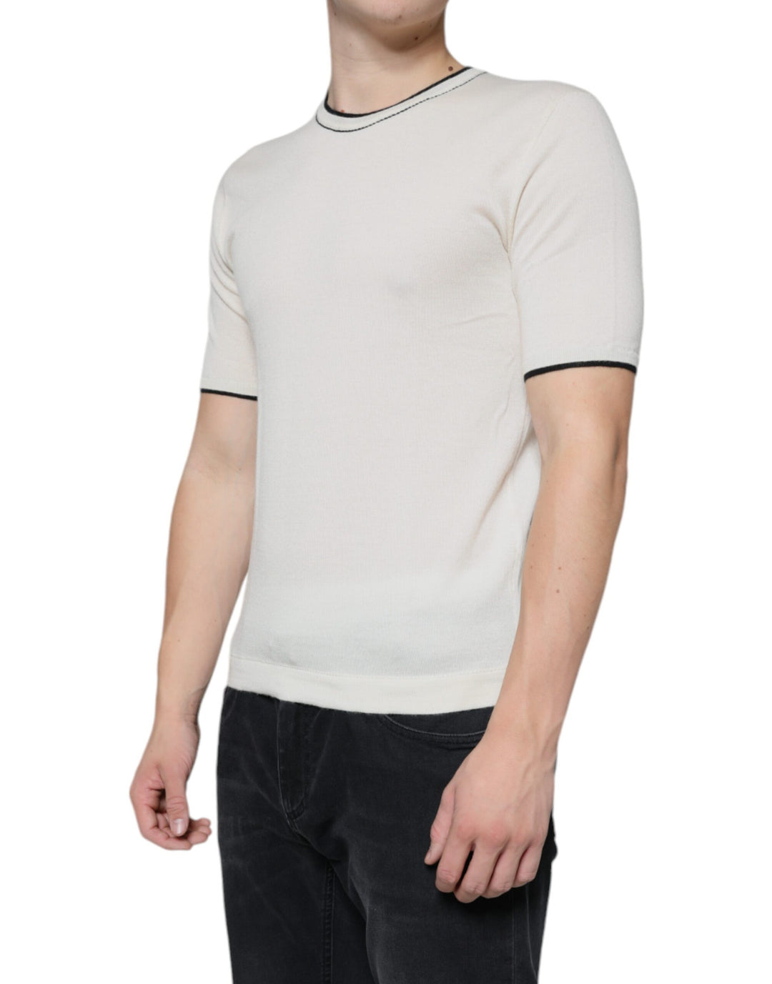 Dolce &amp; Gabbana Off White Cashmere Short Sleeves T-shirt by Dolce &amp; Gabbana outlet now on sale