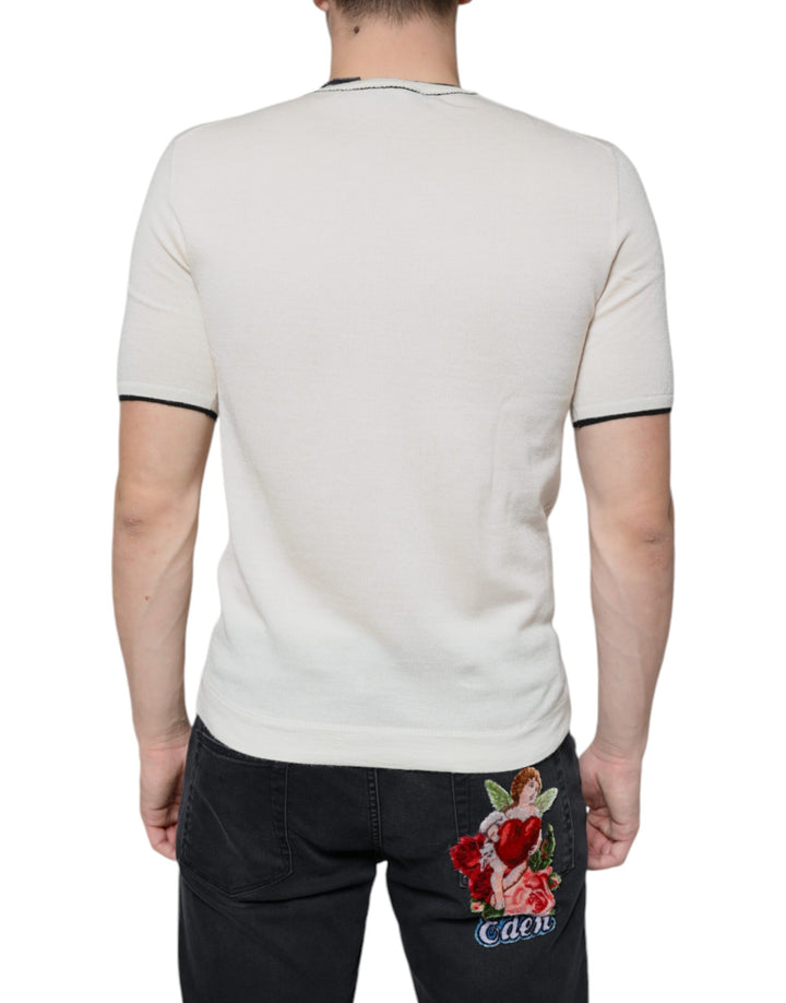 Dolce &amp; Gabbana Off White Cashmere Short Sleeves T-shirt by Dolce &amp; Gabbana outlet now on sale