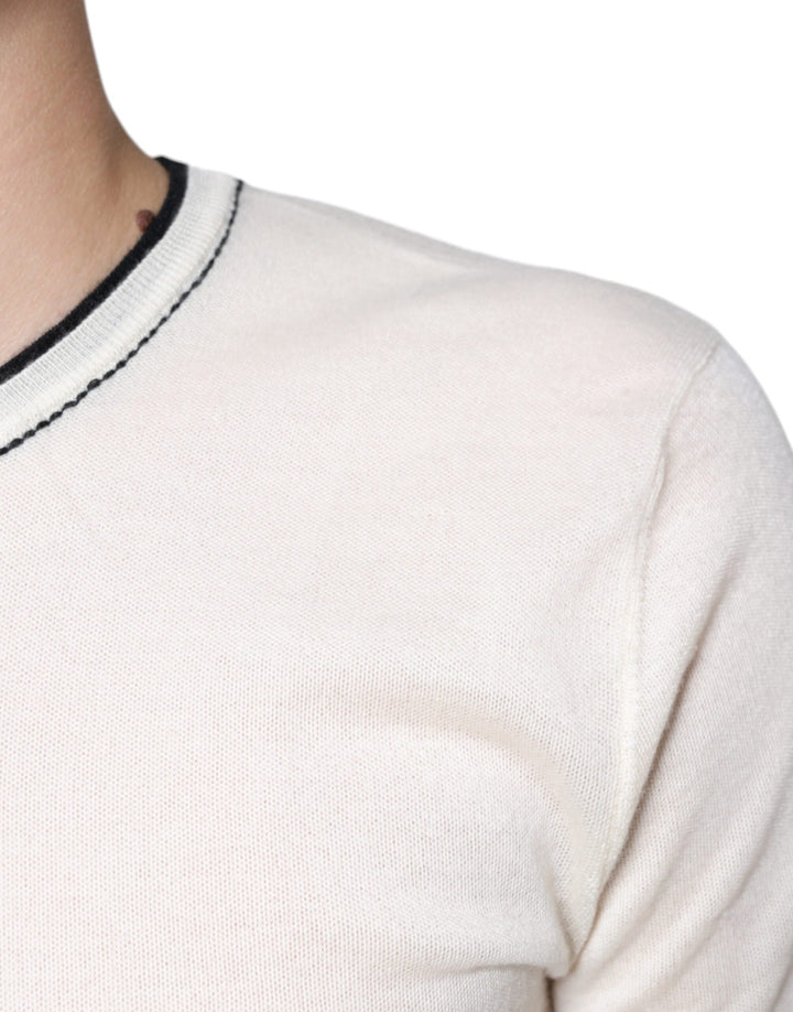 Dolce &amp; Gabbana Off White Cashmere Short Sleeves T-shirt by Dolce &amp; Gabbana outlet now on sale