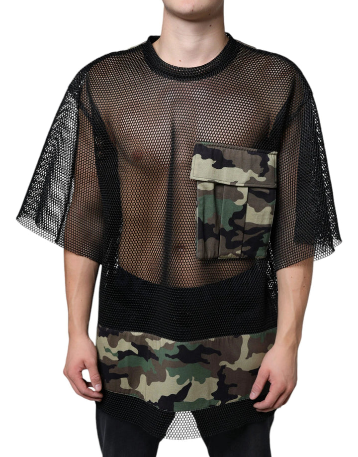 Dolce &amp; Gabbana Sample Sale Dolce &amp; Gabbana Black Mesh Camouflage Short Sleeves T-shirt - | Designer outlet