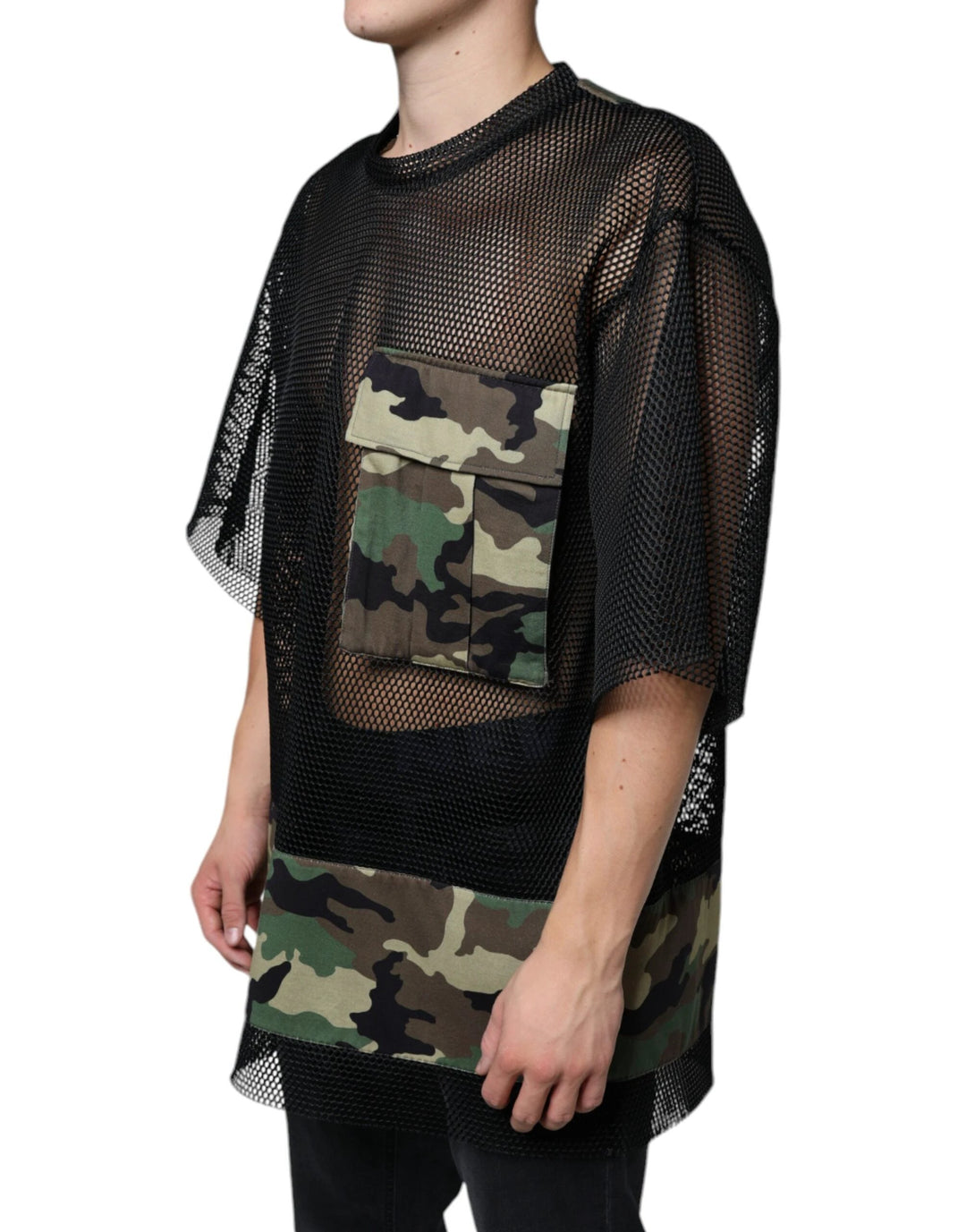 Dolce &amp; Gabbana Sample Sale Dolce &amp; Gabbana Black Mesh Camouflage Short Sleeves T-shirt - | Designer outlet