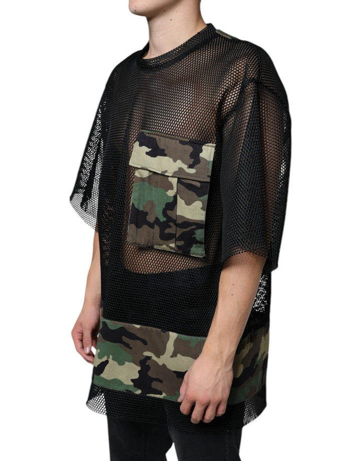 Dolce &amp; Gabbana Sample Sale Dolce &amp; Gabbana Black Mesh Camouflage Short Sleeves T-shirt - | Designer outlet
