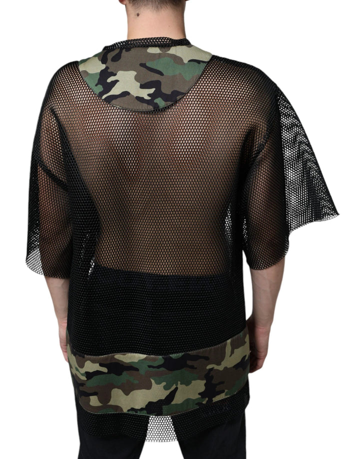 Dolce &amp; Gabbana Sample Sale Dolce &amp; Gabbana Black Mesh Camouflage Short Sleeves T-shirt - | Designer outlet