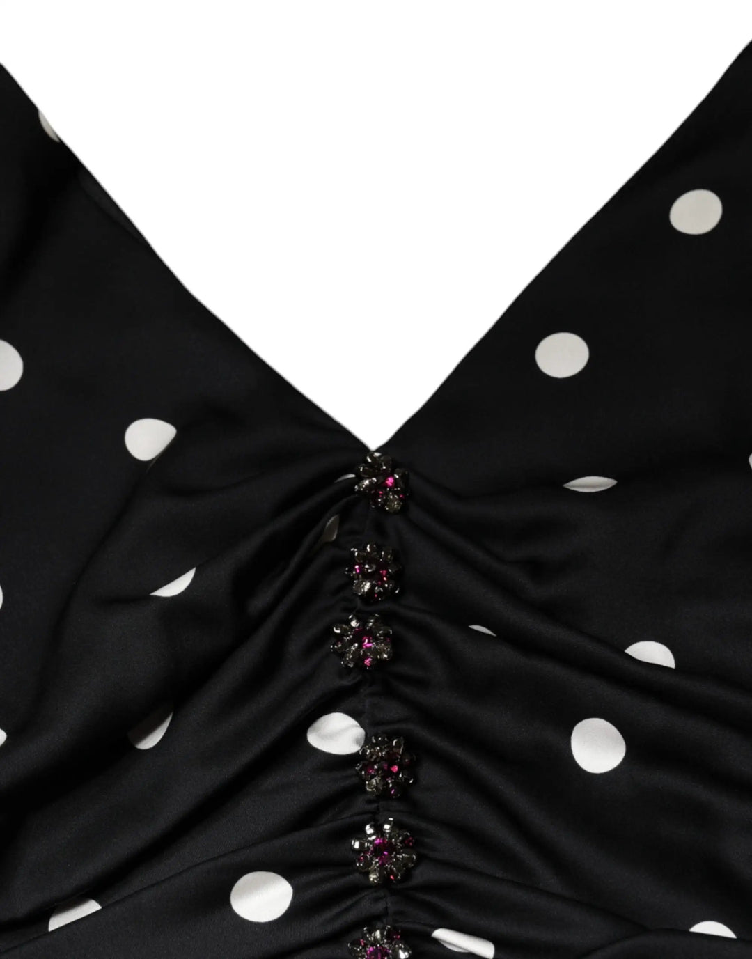 Dolce &amp; Gabbana Black Silk Polka Dot Vneck Tassel Midi Dress
