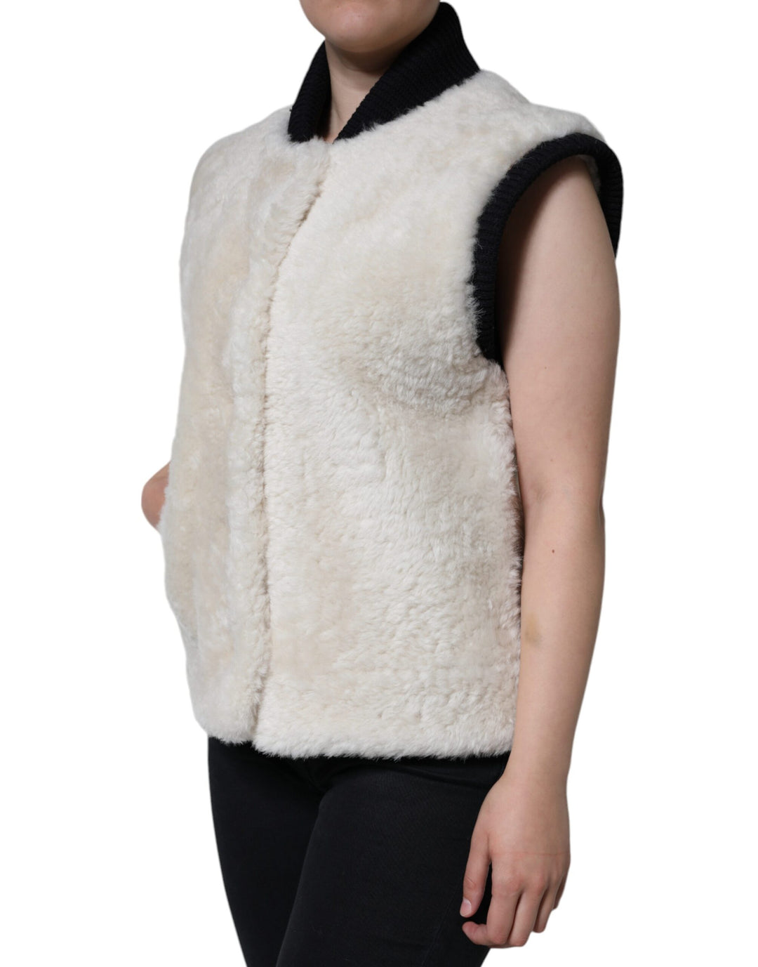 Burberry White WARRENFORD Shearling Leather Vest Coat Jacket