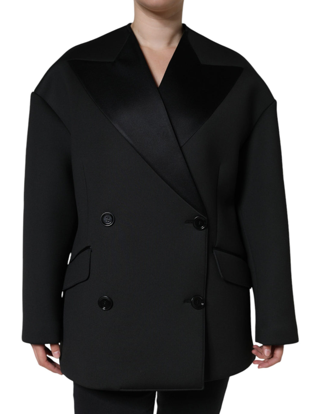 Dolce & Gabbana - Dolce & Gabbana Black Polyester Double Breasted Coat Jacket - JKT4174 - 44 - Ask Me Wear