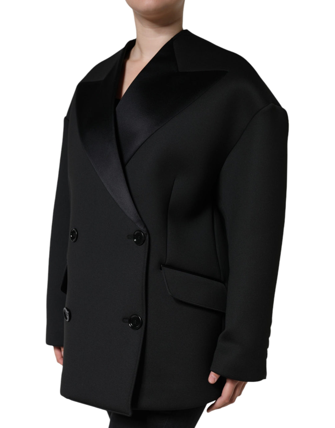 Dolce & Gabbana - Dolce & Gabbana Black Polyester Double Breasted Coat Jacket - JKT4174 - 44 - Ask Me Wear