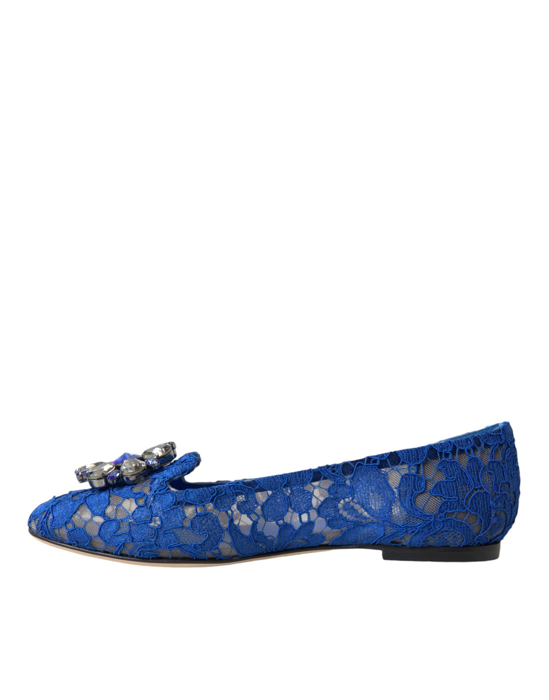 Dolce & Gabbana Blue Lace Crystal Ballet Flats Loafers Shoes