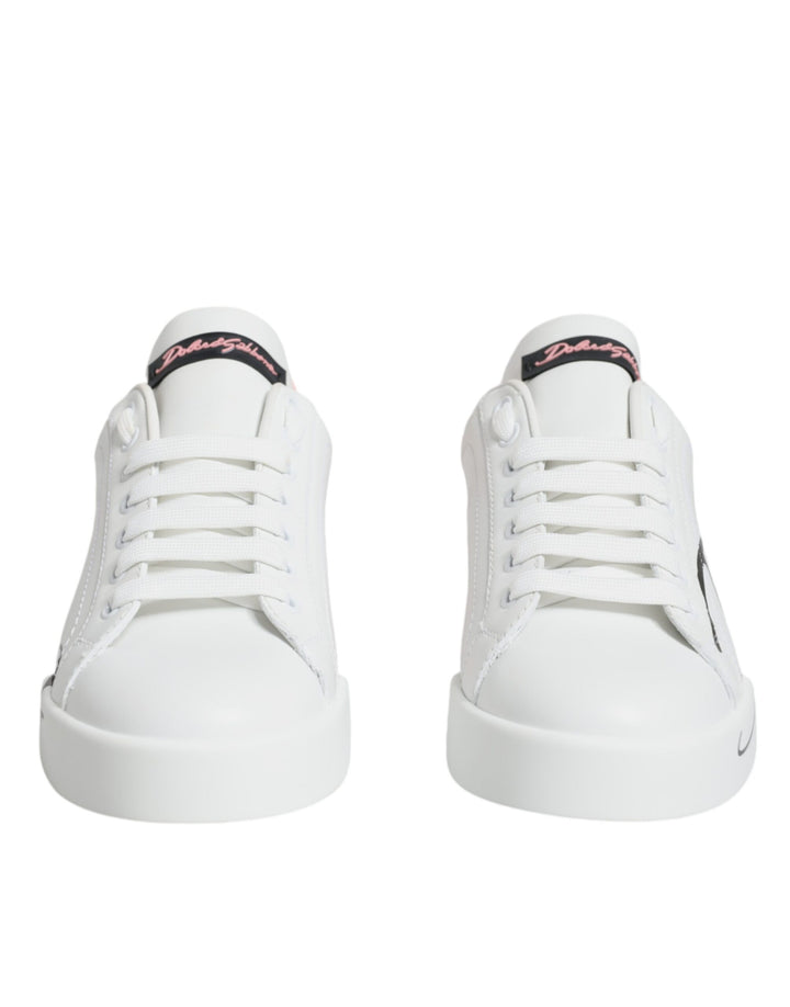 Dolce & Gabbana White Pink Portofino Low Top Sneakers Shoes