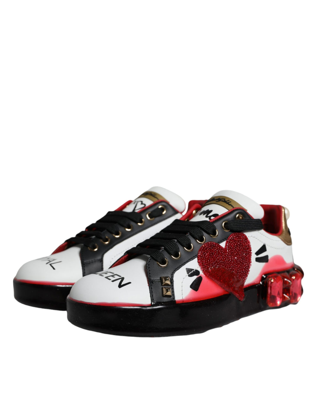 Dolce &amp; Gabbana Sample Sale Dolce &amp; Gabbana White Red Crystals Leather Portofino Sneakers Shoes - | Designer outlet