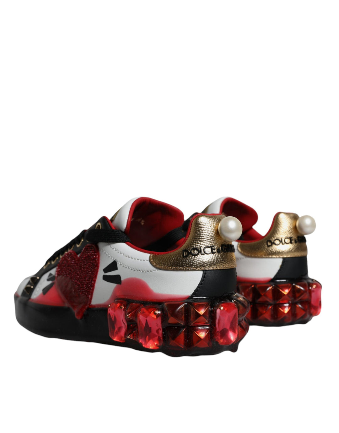 Dolce &amp; Gabbana Sample Sale Dolce &amp; Gabbana White Red Crystals Leather Portofino Sneakers Shoes - | Designer outlet