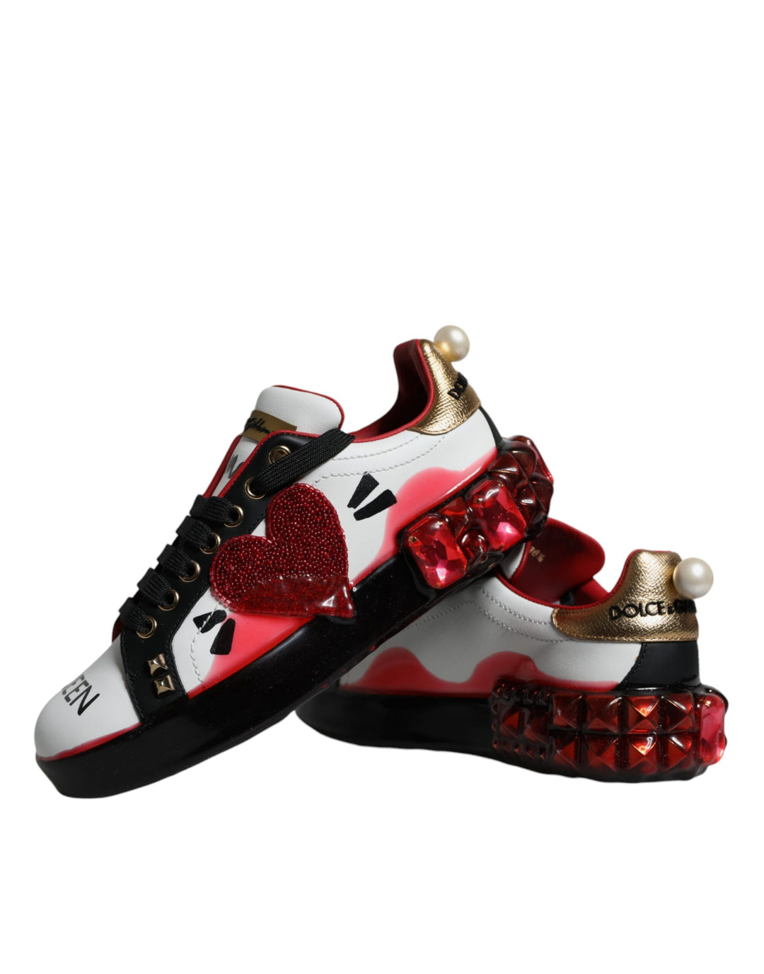 Dolce &amp; Gabbana Sample Sale Dolce &amp; Gabbana White Red Crystals Leather Portofino Sneakers Shoes - | Designer outlet