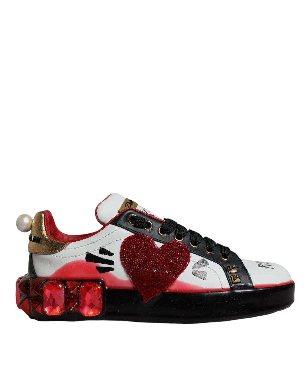 Dolce &amp; Gabbana Sample Sale Dolce &amp; Gabbana White Red Crystals Leather Portofino Sneakers Shoes - | Designer outlet