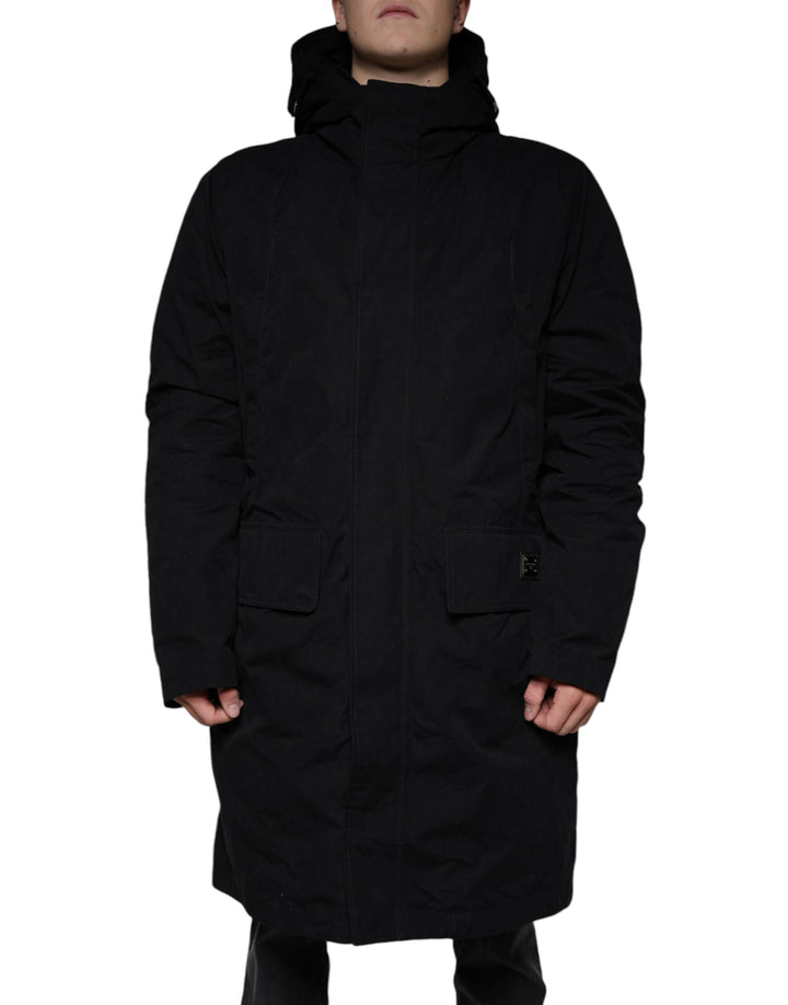 Dolce & Gabbana - Dolce & Gabbana Black Hooded Parka Cotton Trench Coat Jacket - JKT4083 - 50 - Ask Me Wear