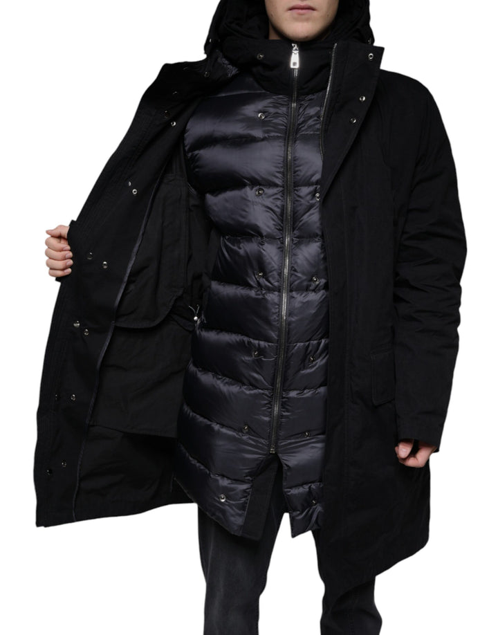 Dolce & Gabbana - Dolce & Gabbana Black Hooded Parka Cotton Trench Coat Jacket - JKT4083 - 50 - Ask Me Wear