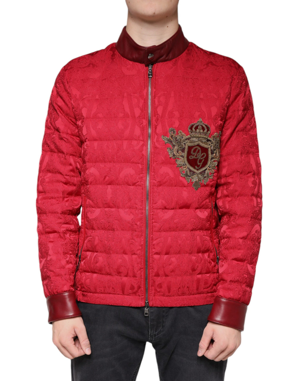 Dolce & Gabbana - Dolce & Gabbana Red Quilted Bomber Gold Crown Logo Jacket - TSH7883 - 52 - Ask Me Wear