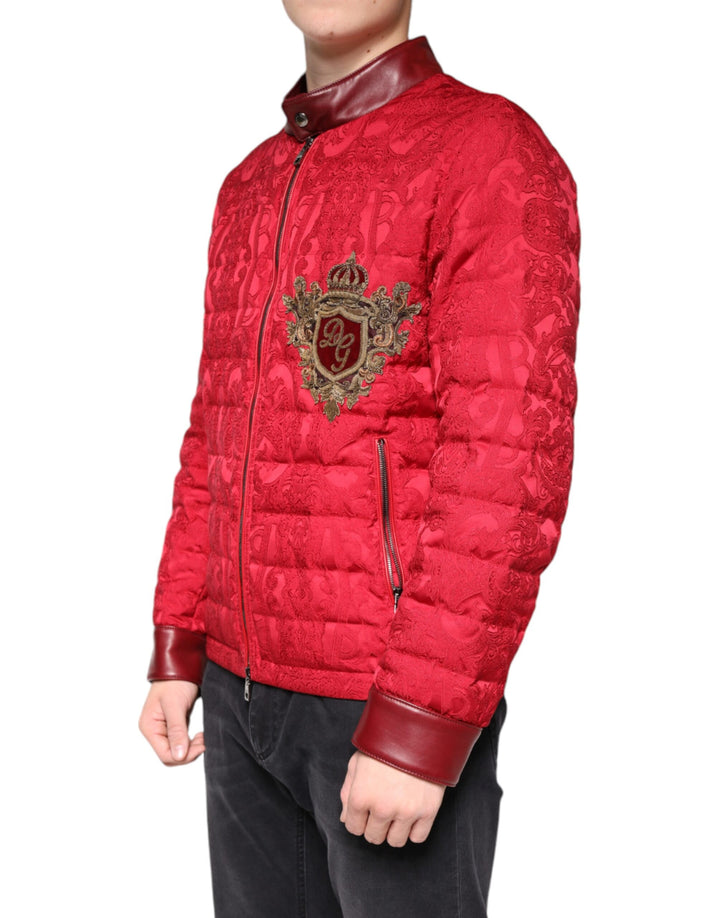 Dolce & Gabbana - Dolce & Gabbana Red Quilted Bomber Gold Crown Logo Jacket - TSH7883 - 52 - Ask Me Wear