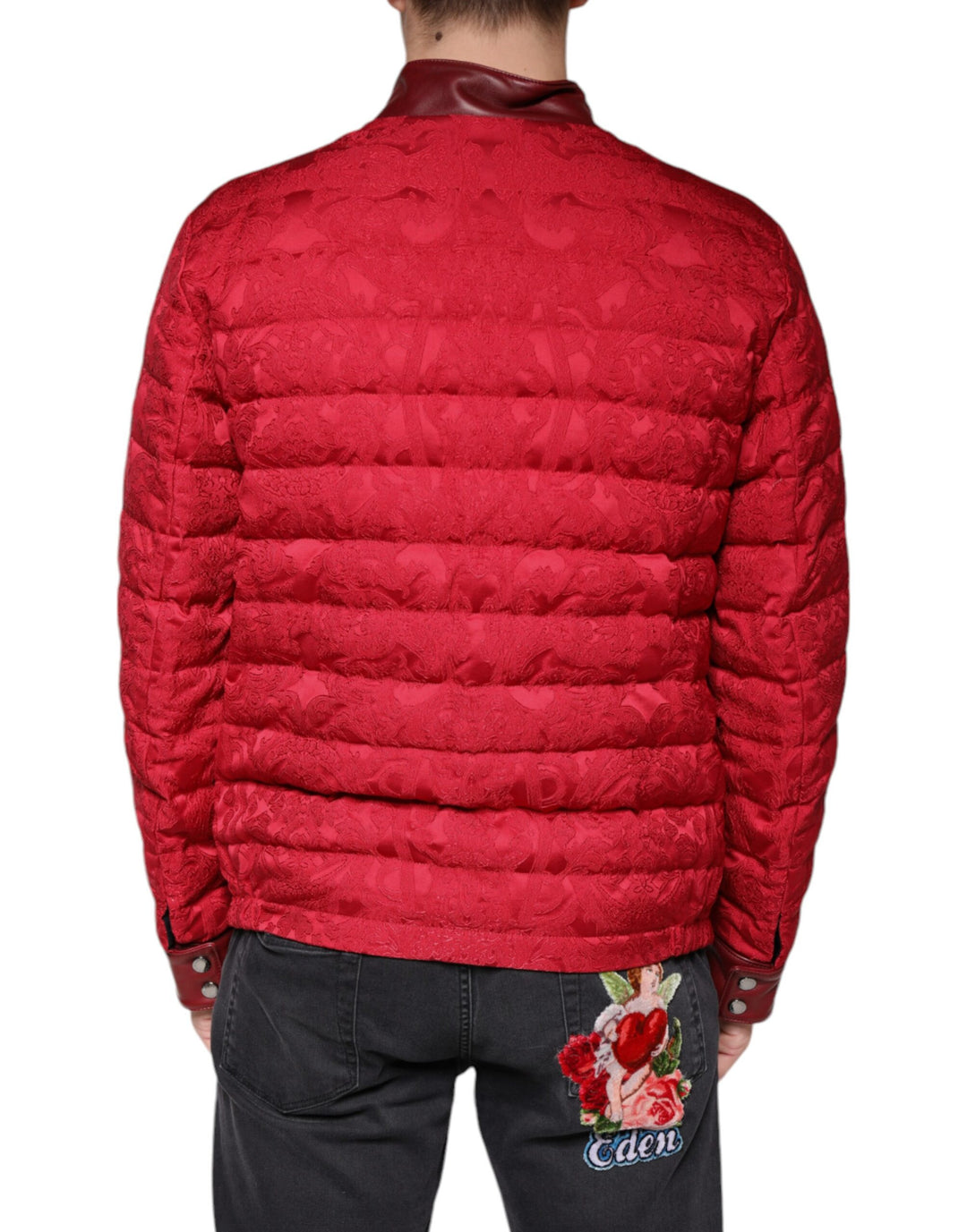 Dolce & Gabbana - Dolce & Gabbana Red Quilted Bomber Gold Crown Logo Jacket - TSH7883 - 52 - Ask Me Wear